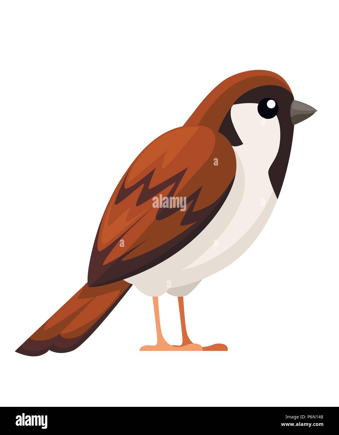 Sparrow bird. Appartamento cartoon character design. Uccelli colorati e la relativa icona. Carino sparrow per mondo sparrow giorno. Illustrazione di vettore isolato su sfondo bianco. Illustrazione Vettoriale