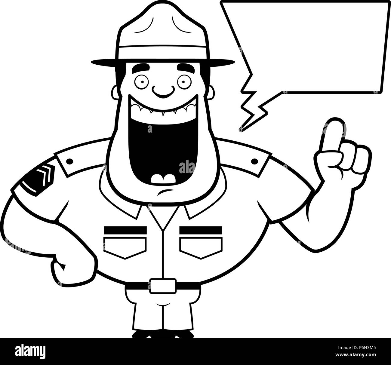 Un cartoon illustrazione di un trapano sergente parlando. Illustrazione Vettoriale