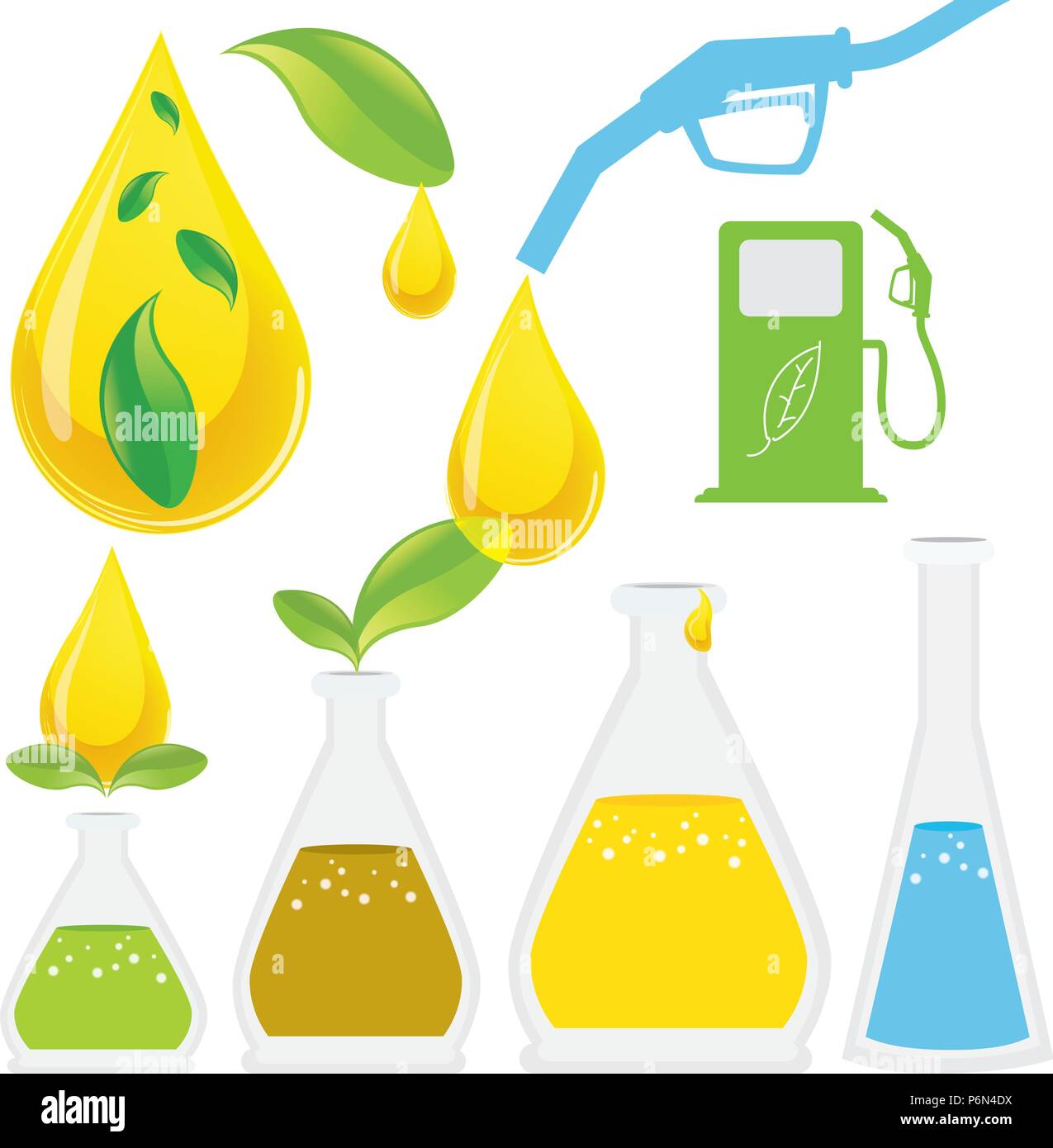 Processo di produzione di biodiesel. Esso è rinnovabile e naturale combustibile domestico estratto da grassi animali o vegetali per la maggior parte degli oli di soia, fagiolo, sementi, palm Illustrazione Vettoriale