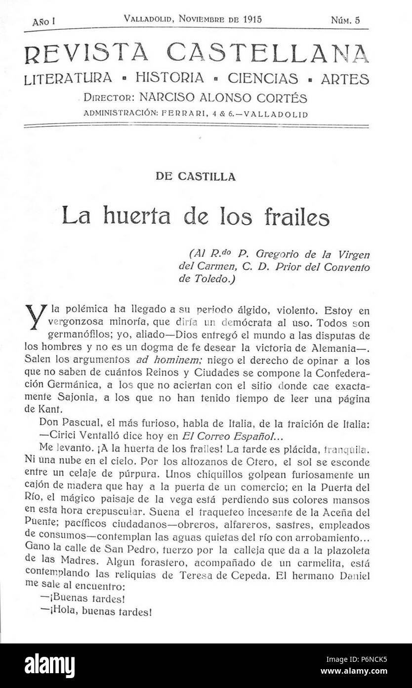 1915-11 Revista Castellana, la Huerta de Los Frailes, José Sánchez Rojas. Foto Stock