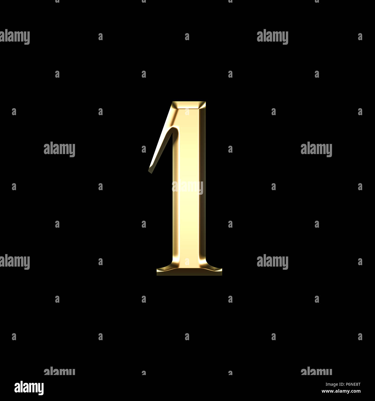 Numero gold uno 3D illustrazione isolati su sfondo nero Foto Stock