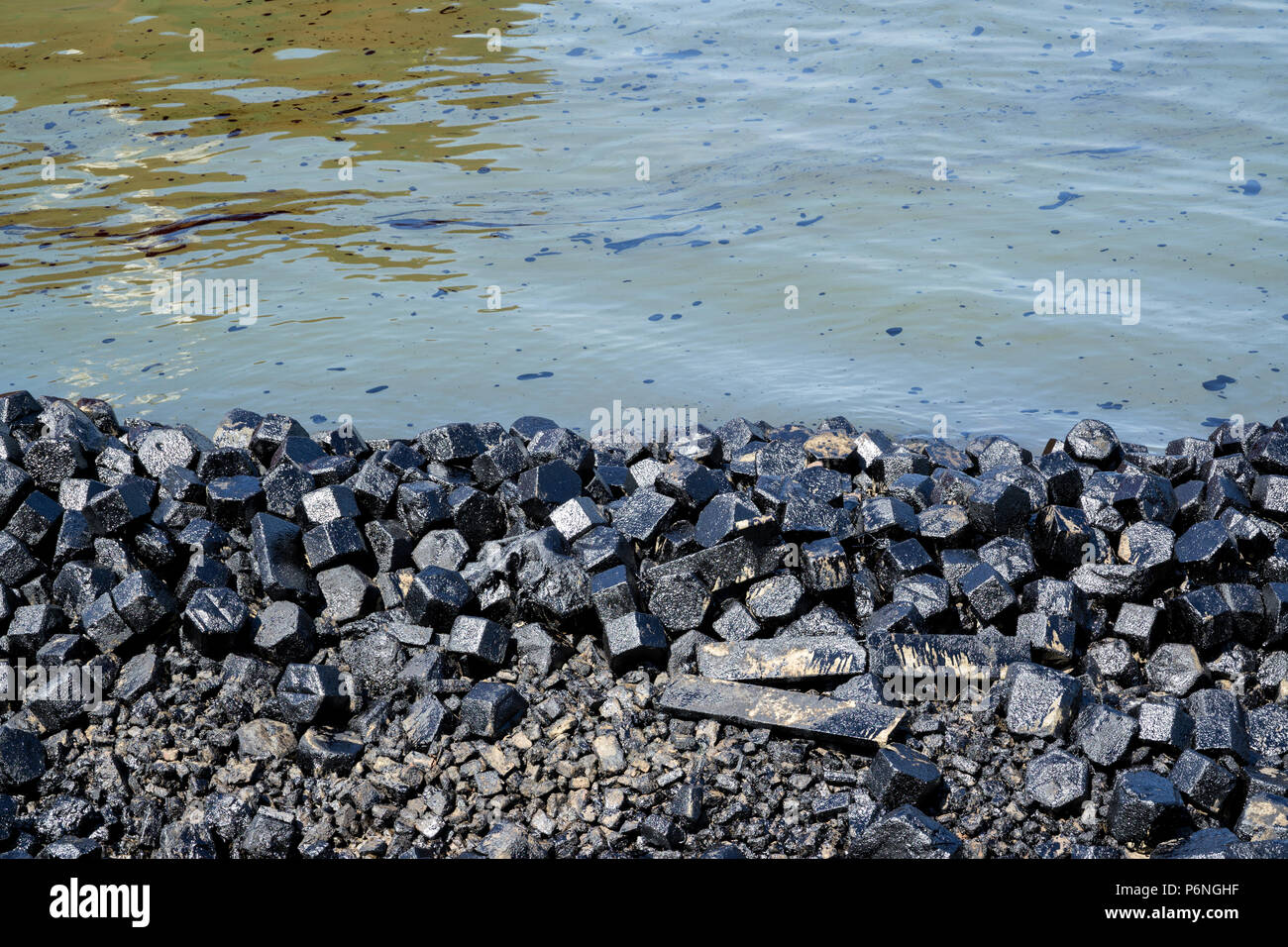 Inquinamento da petrolio a riva Foto Stock