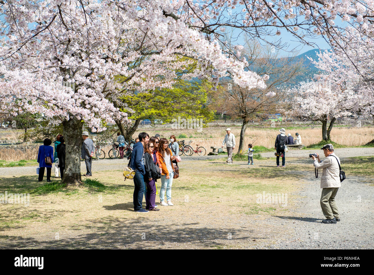 I turisti giapponesi esplorare Arashiyama nella periferia di Kyoto, Giappone. Foto Stock