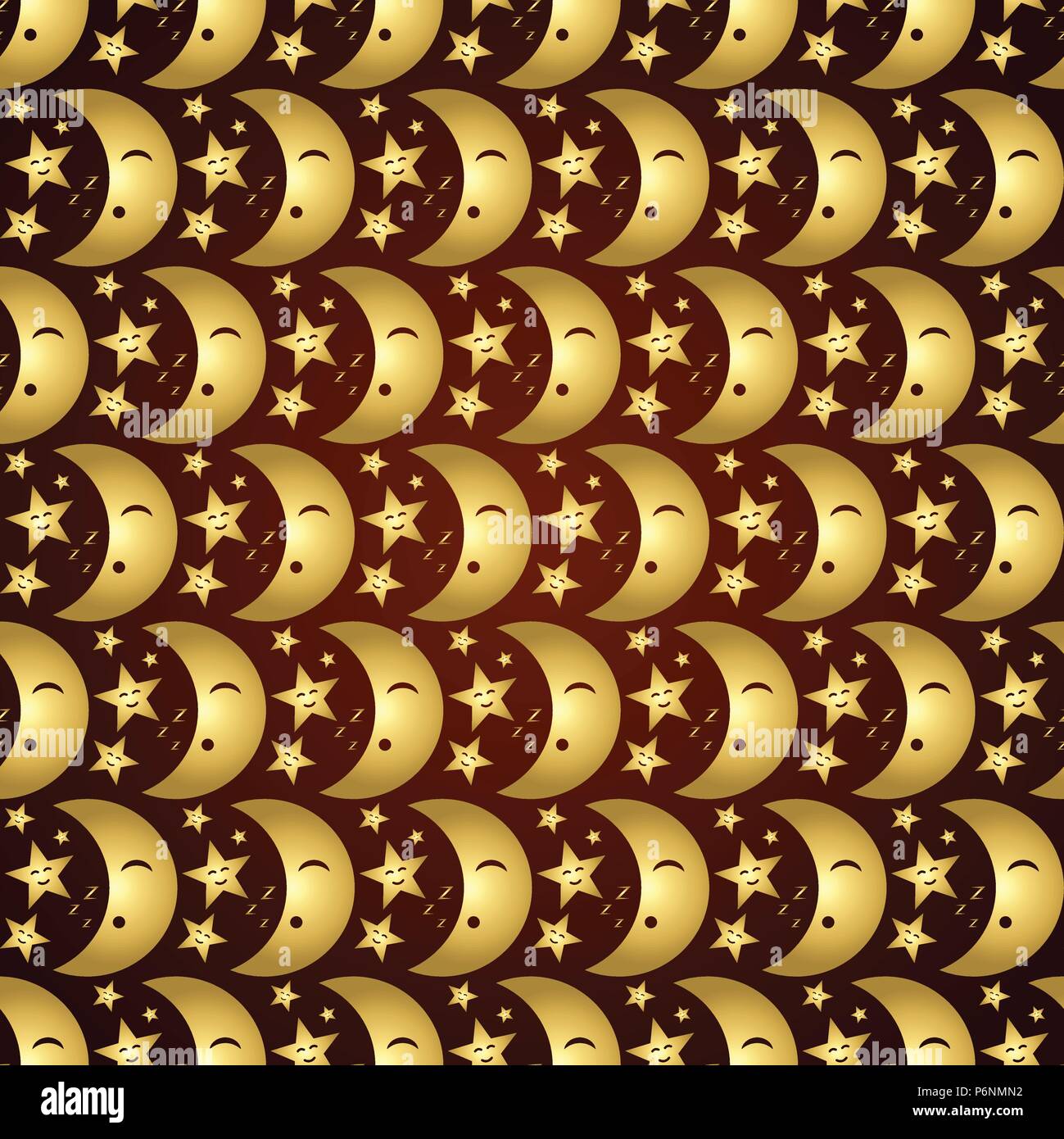Oro la luna e le stelle in buon umore seamless pattern. Dolce e vintage stile di pattern per la cute o il design moderno Illustrazione Vettoriale