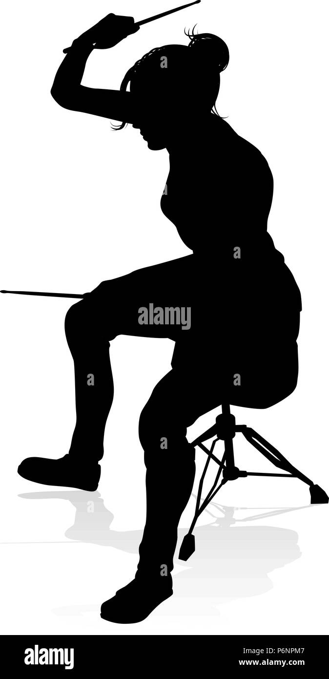Musicista batterista Silhouette Illustrazione Vettoriale