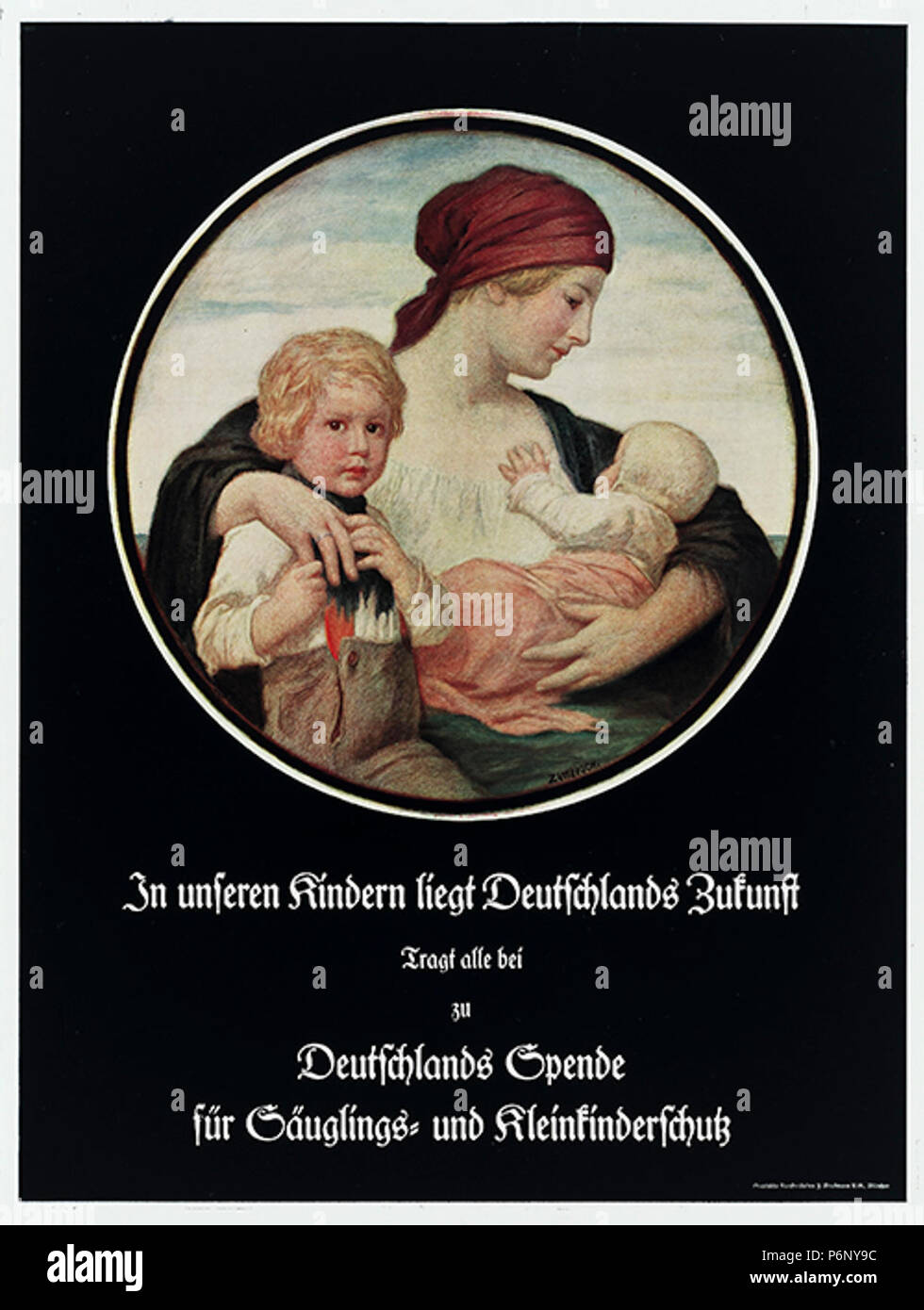 1917 circa Ludwig von Zumbusch, Plakat Deutschlands Spende für Säuglings- und Kleinkinderschutz, Graphische Kunstanstalten F. Bruckmann AG München. Foto Stock