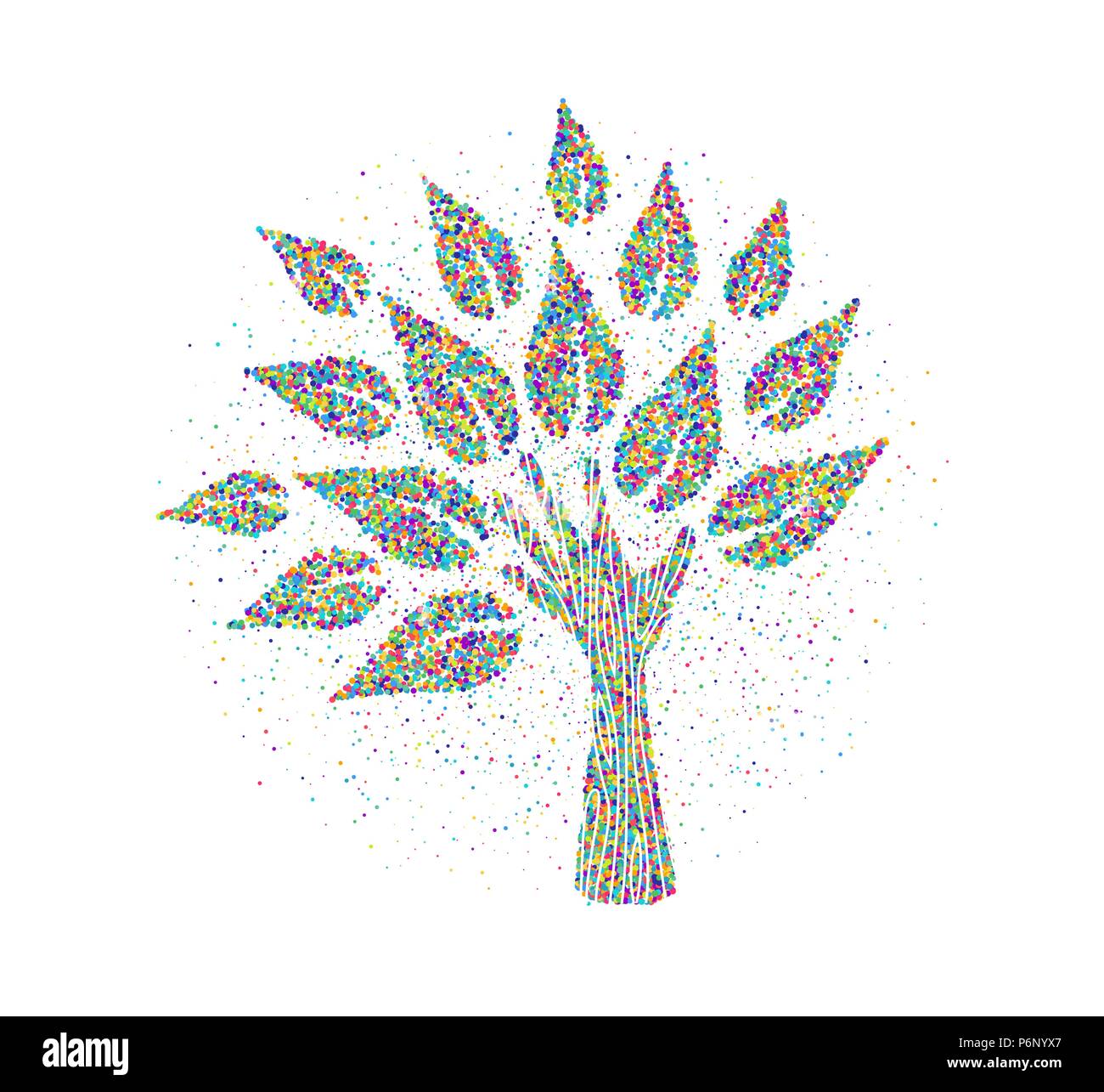 Tree fatta di mani umane in color splash particelle. Aiuto comunitario di un concetto o di un progetto sociale. EPS10 vettore. Illustrazione Vettoriale