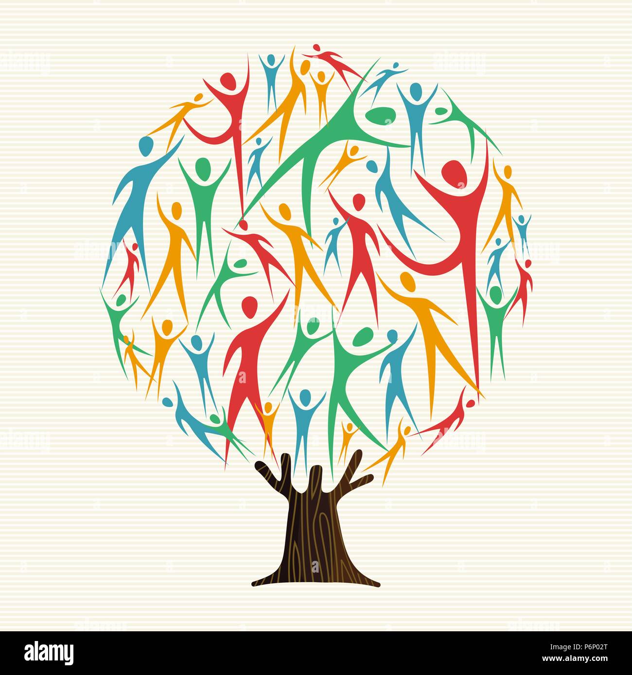 Tree fatta di persone diverse sagome. Concetto illustrazione per la community help, ambiente progetto o la diversità culturale. EPS10 vettore. Illustrazione Vettoriale