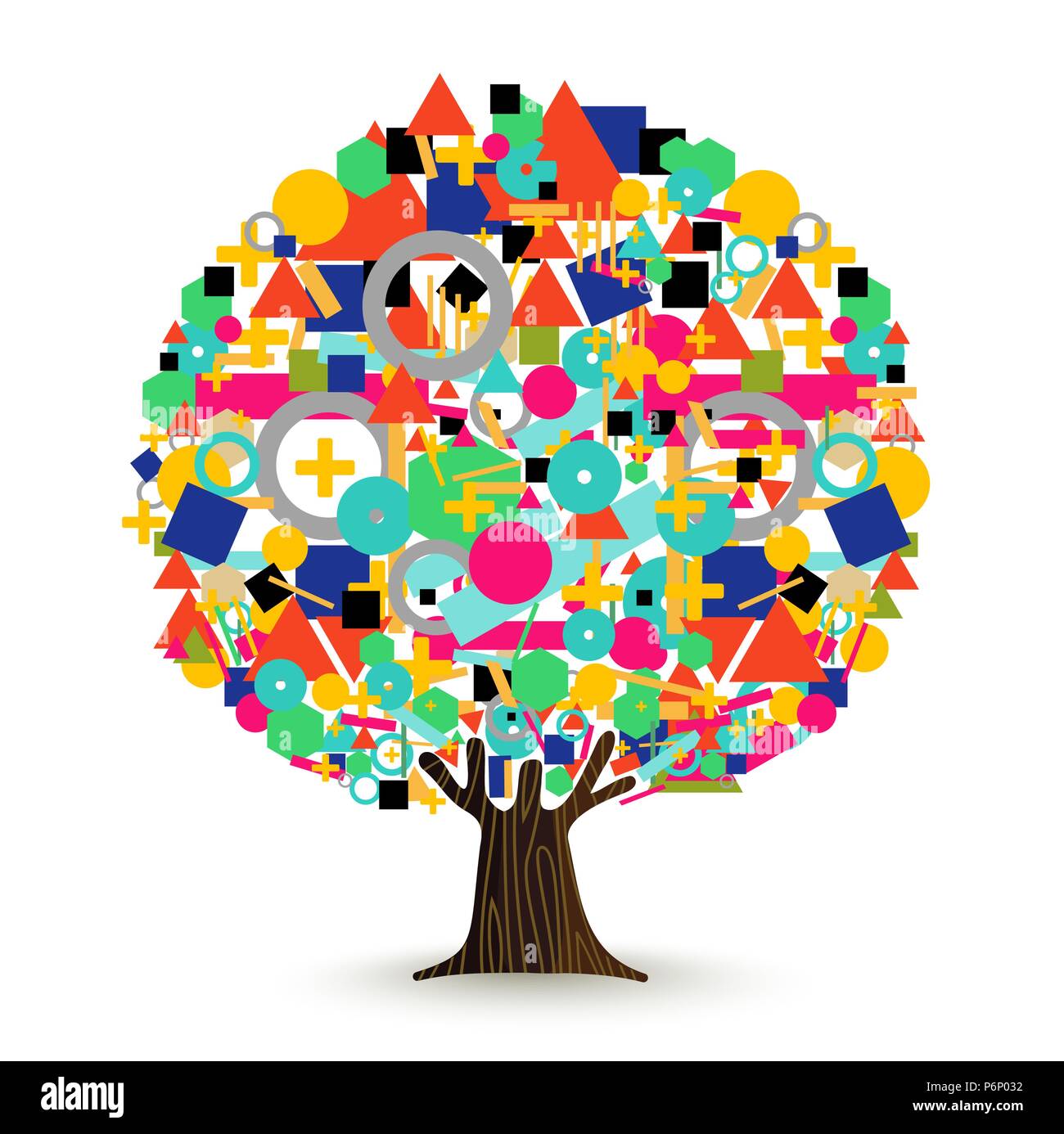 Tree fatta di colorate forme astratte. Colori vivaci icone geometriche e simboli per idea concettuale. EPS10 vettore. Illustrazione Vettoriale