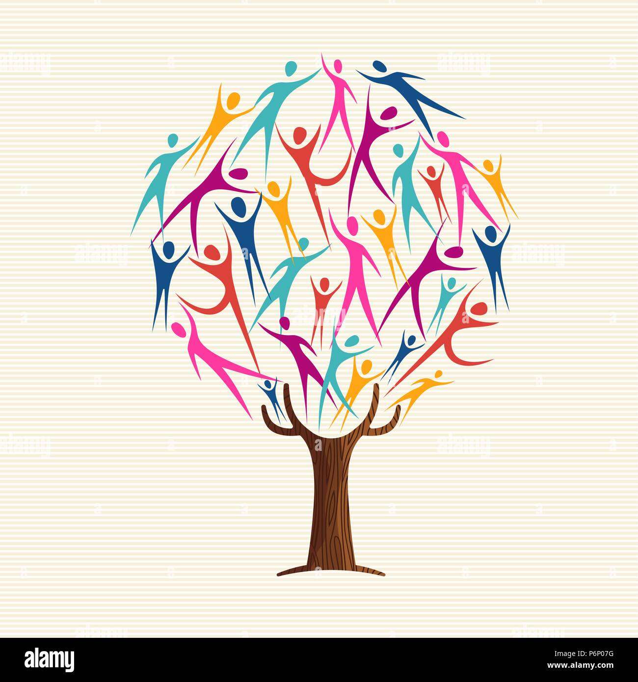 Tree fatta di persone colorate sagome. Comunità aiuto concetto, cultura varia di gruppo o progetto sociale. EPS10 vettore. Illustrazione Vettoriale