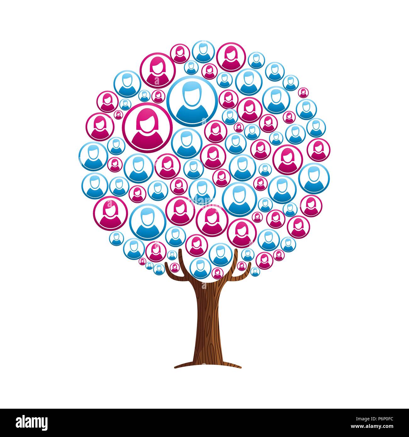 Tree fatta di persone in linea profilo avatar. Concetto illustrazione per la guida della comunità sociale e del lavoro di squadra di progetto o di comunicazione di internet. EPS10 vettore. Illustrazione Vettoriale
