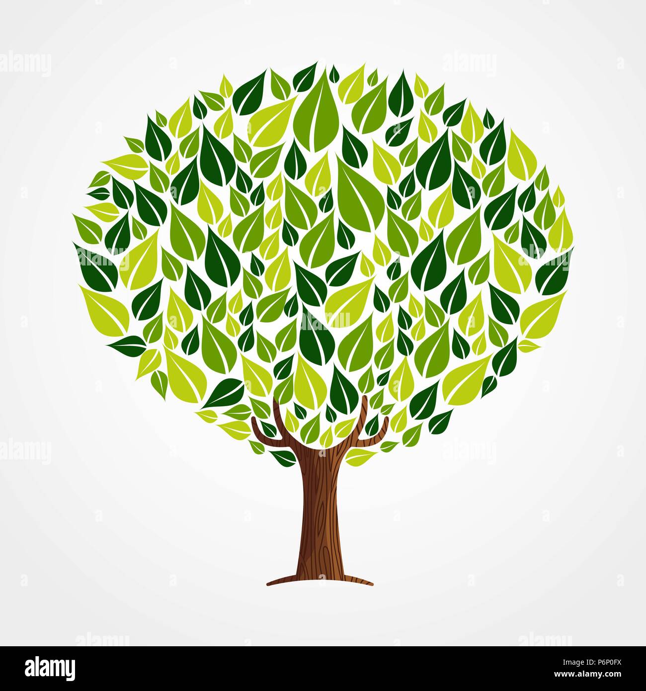 Albero fatto di foglie verdi con rami e radici. Concetto di natura, ambiente di aiuto o di cura della terra. EPS10 vettore. Illustrazione Vettoriale