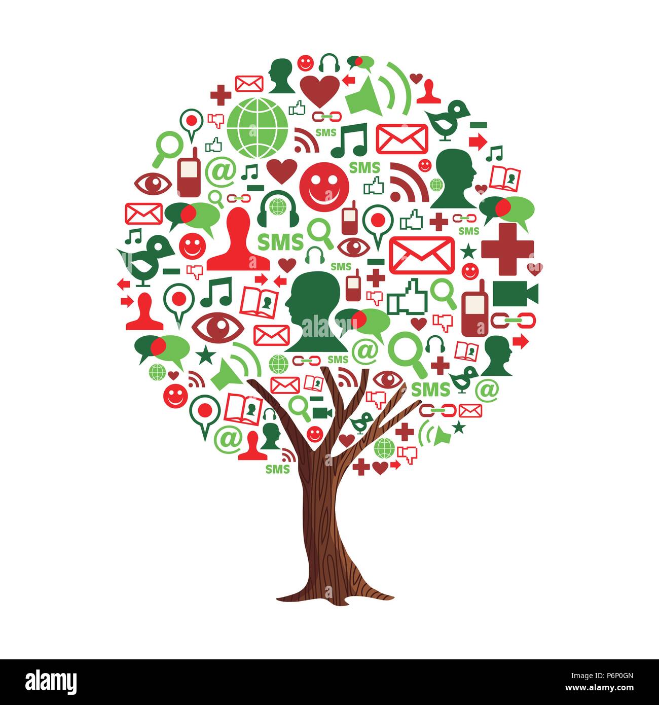 Albero con i social media le icone delle app. Concetto illustrazione circa la comunicazione di rete internet del progetto o business online. EPS10 vettore. Illustrazione Vettoriale