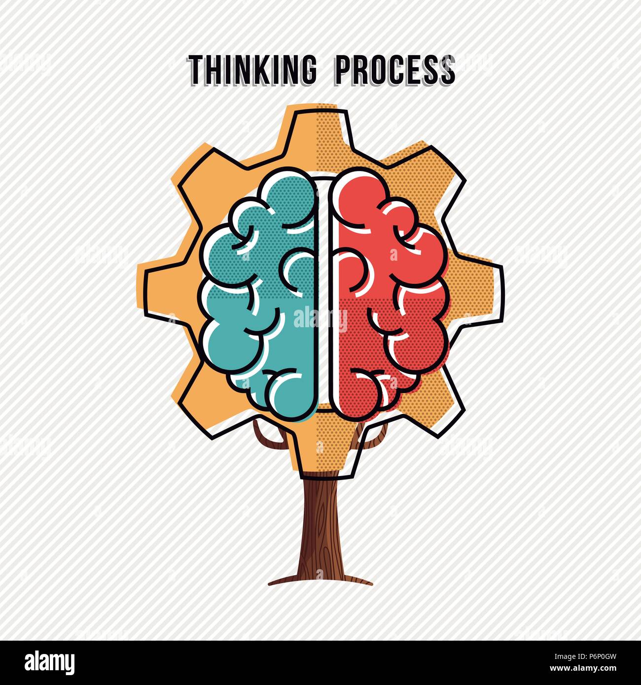 Processo di pensiero concetto illustrazione con il cervello umano e la ruota dentata di progettazione e sviluppo di idee in business. EPS10 vettore. Illustrazione Vettoriale