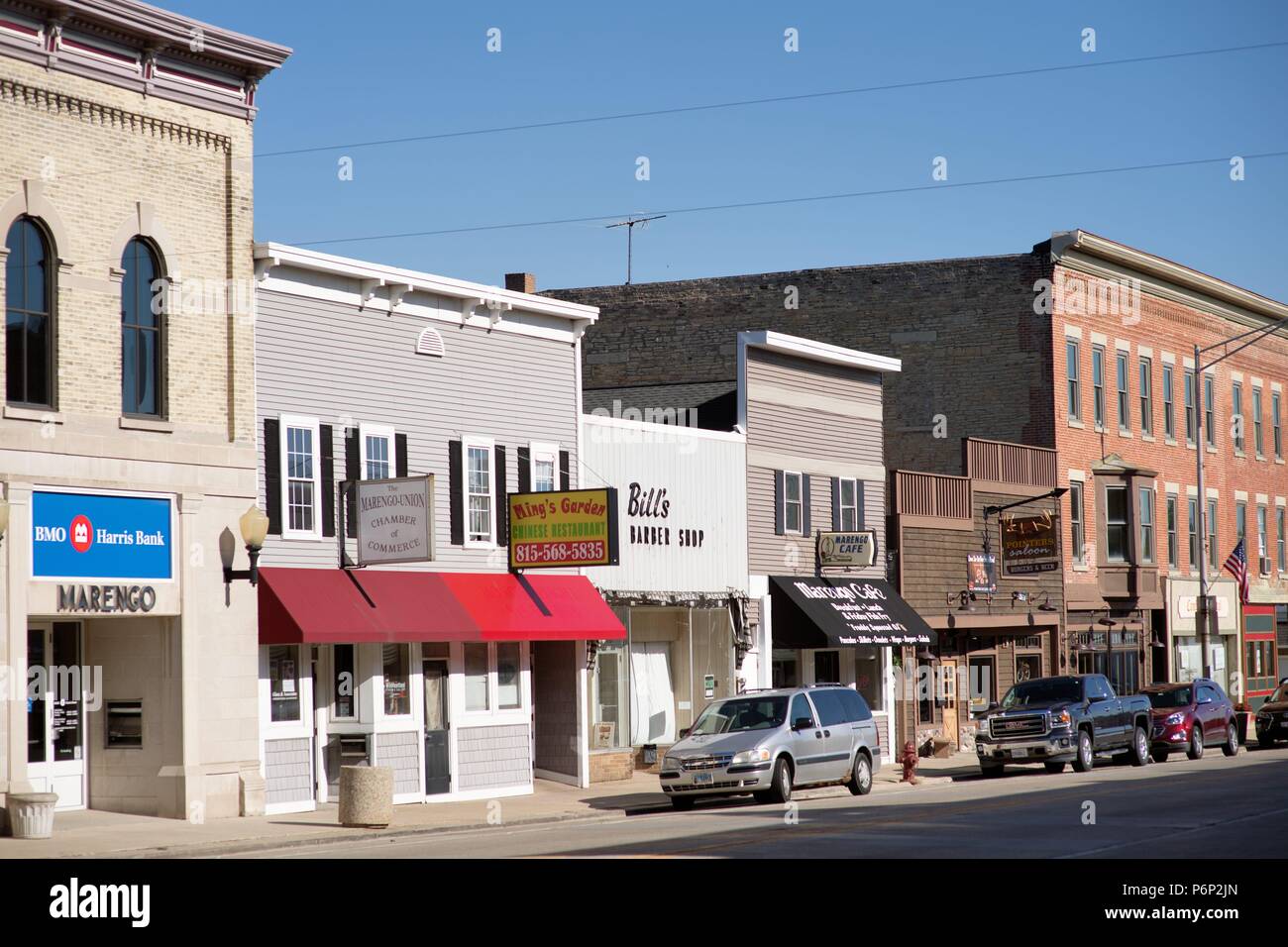 Marengo, Illinois, Stati Uniti d'America. Strada principale del piccolo Illinois coummunity di Maremgo, Illinois. Foto Stock
