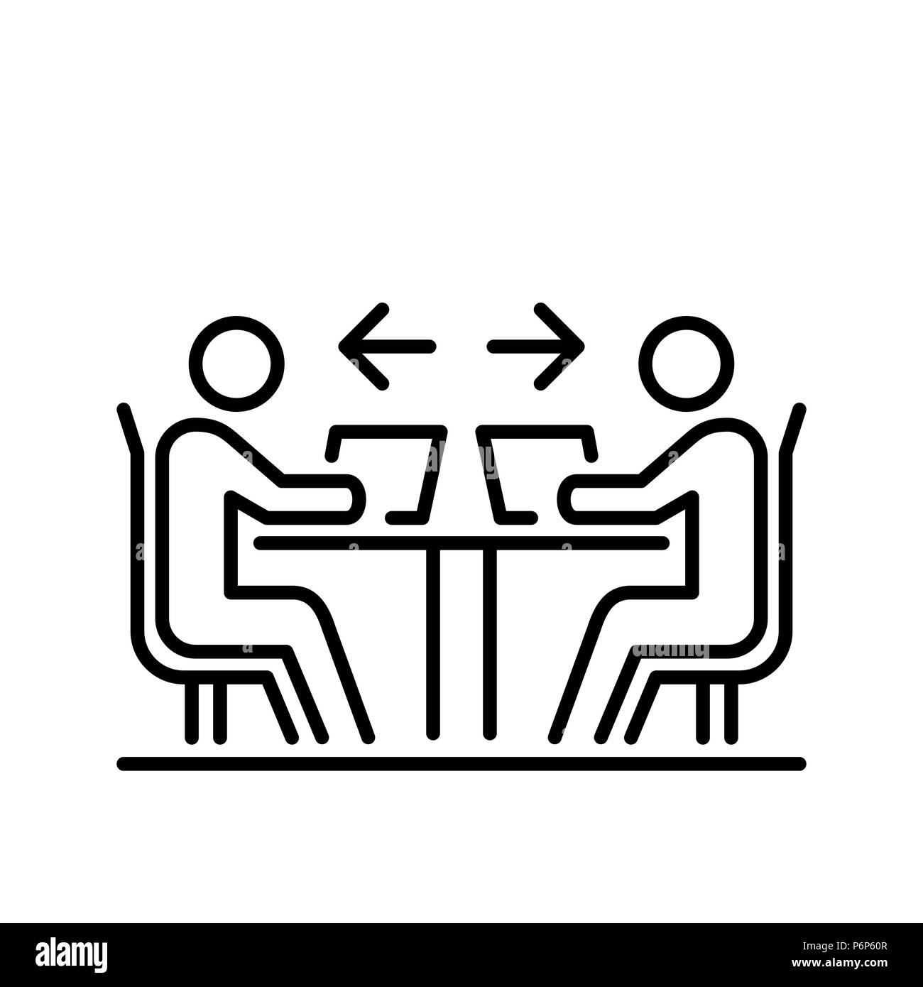 Il lavoro di squadra la gente di affari icona linea semplice illustrazione piana. Illustrazione Vettoriale