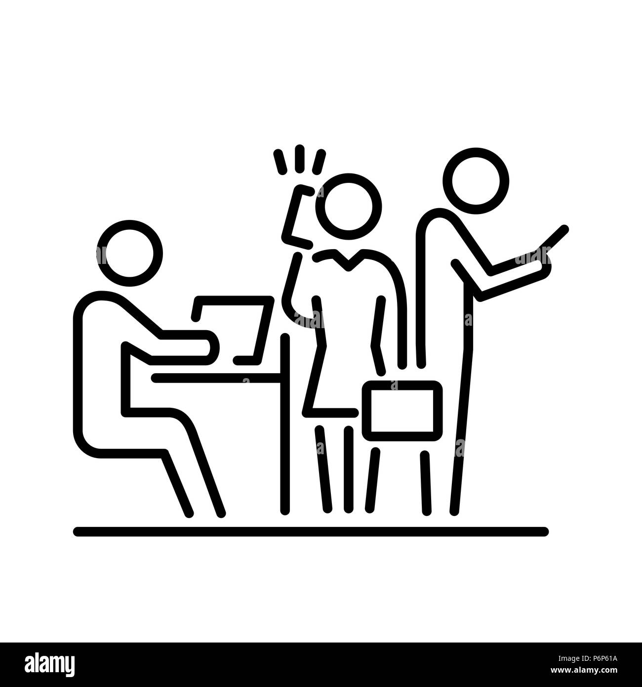 Il lavoro di squadra la gente di affari icona linea semplice illustrazione piana. Illustrazione Vettoriale