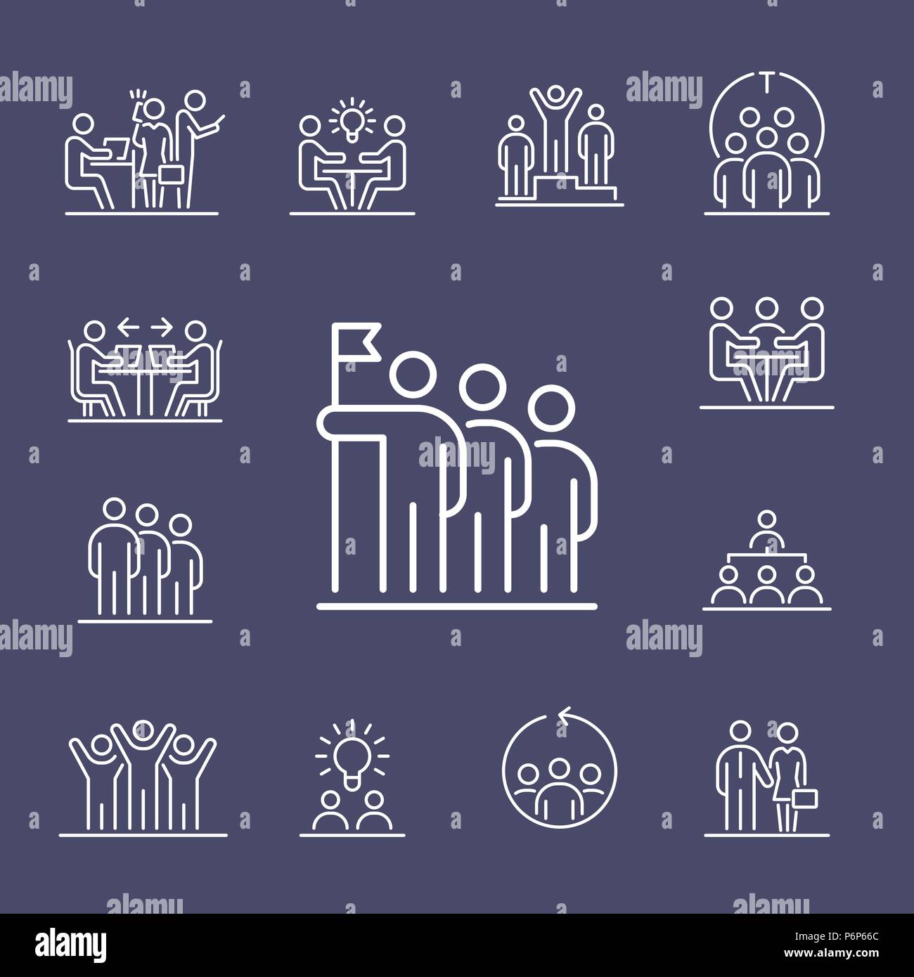 Il lavoro di squadra la gente di affari icon set UI linea semplice illustrazione piana. Illustrazione Vettoriale