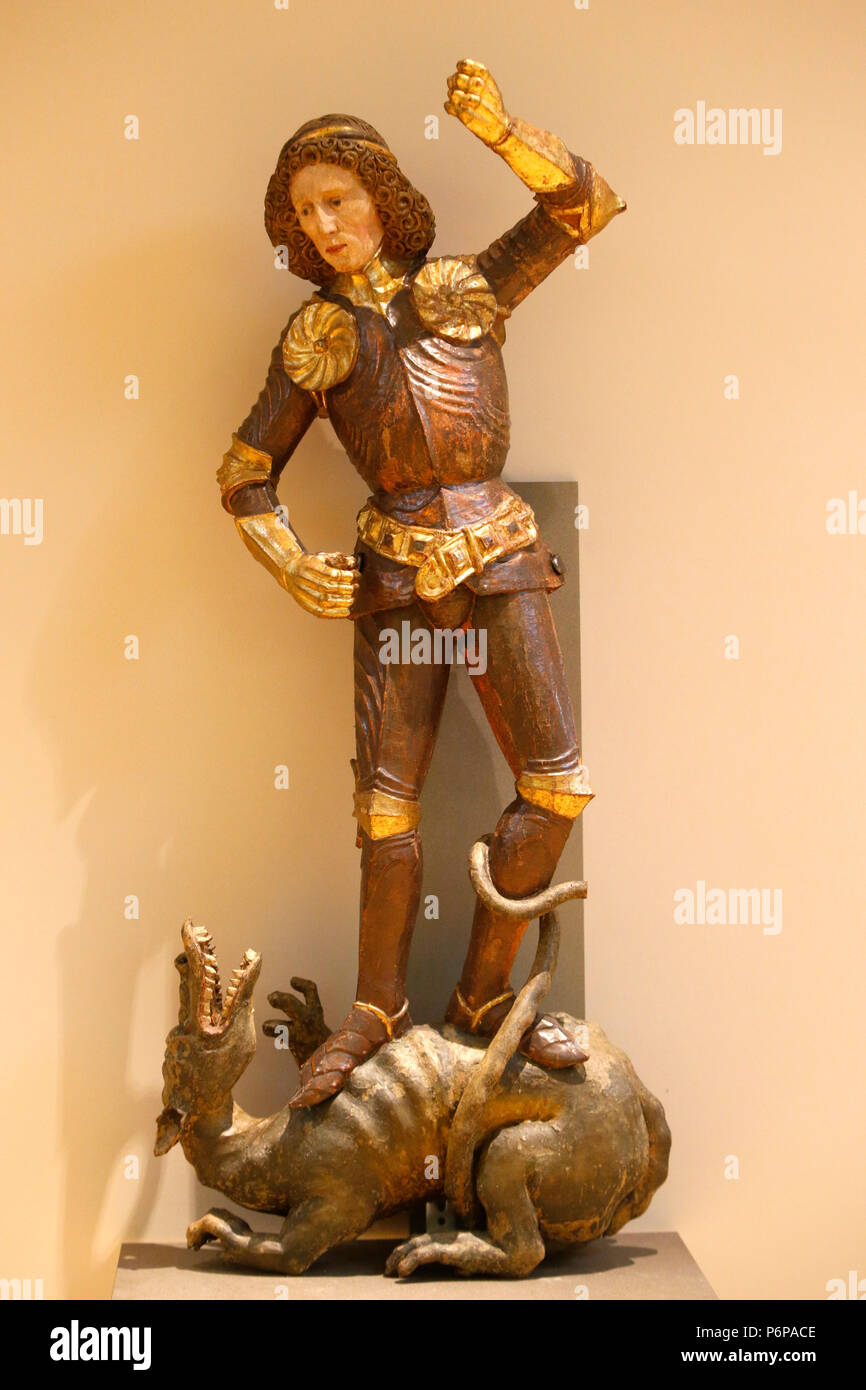 Petit Palais museum, Parigi, Francia. Saint Georges terrassabnt le dragon (San Giorgio che uccide il drago), Austria, tardo XV secolo, calce policromo tr Foto Stock