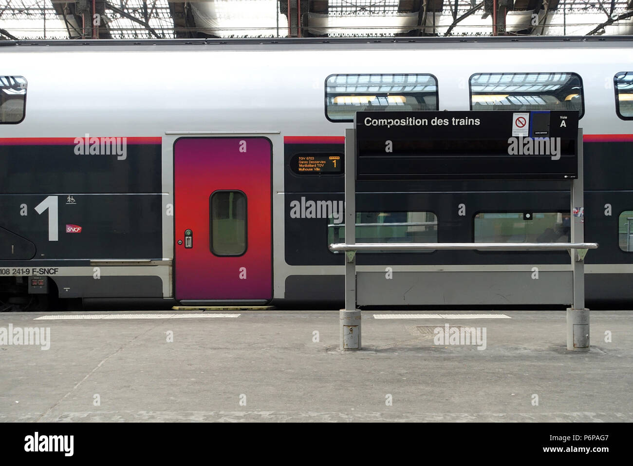 Il TGV (treno ad alta velocità) azionato da SNCF. Gare de Lyon. Parigi. La Francia. Foto Stock