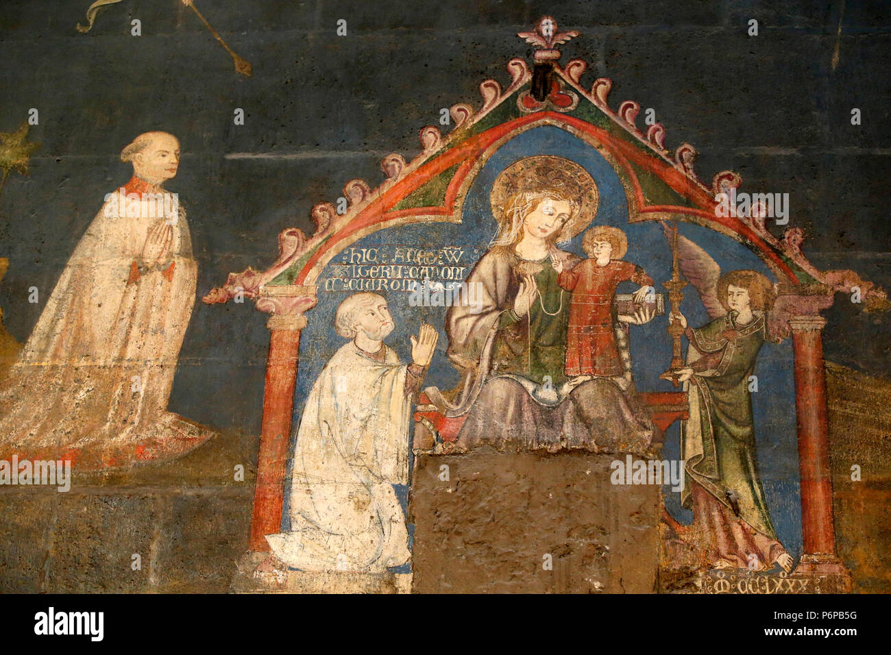 Notre Dame de Clermont cattedrale, Clermont-Ferrand, Francia. Alla Cappella di San Giorgio (tardo XIII secolo). Affresco dettaglio. Foto Stock