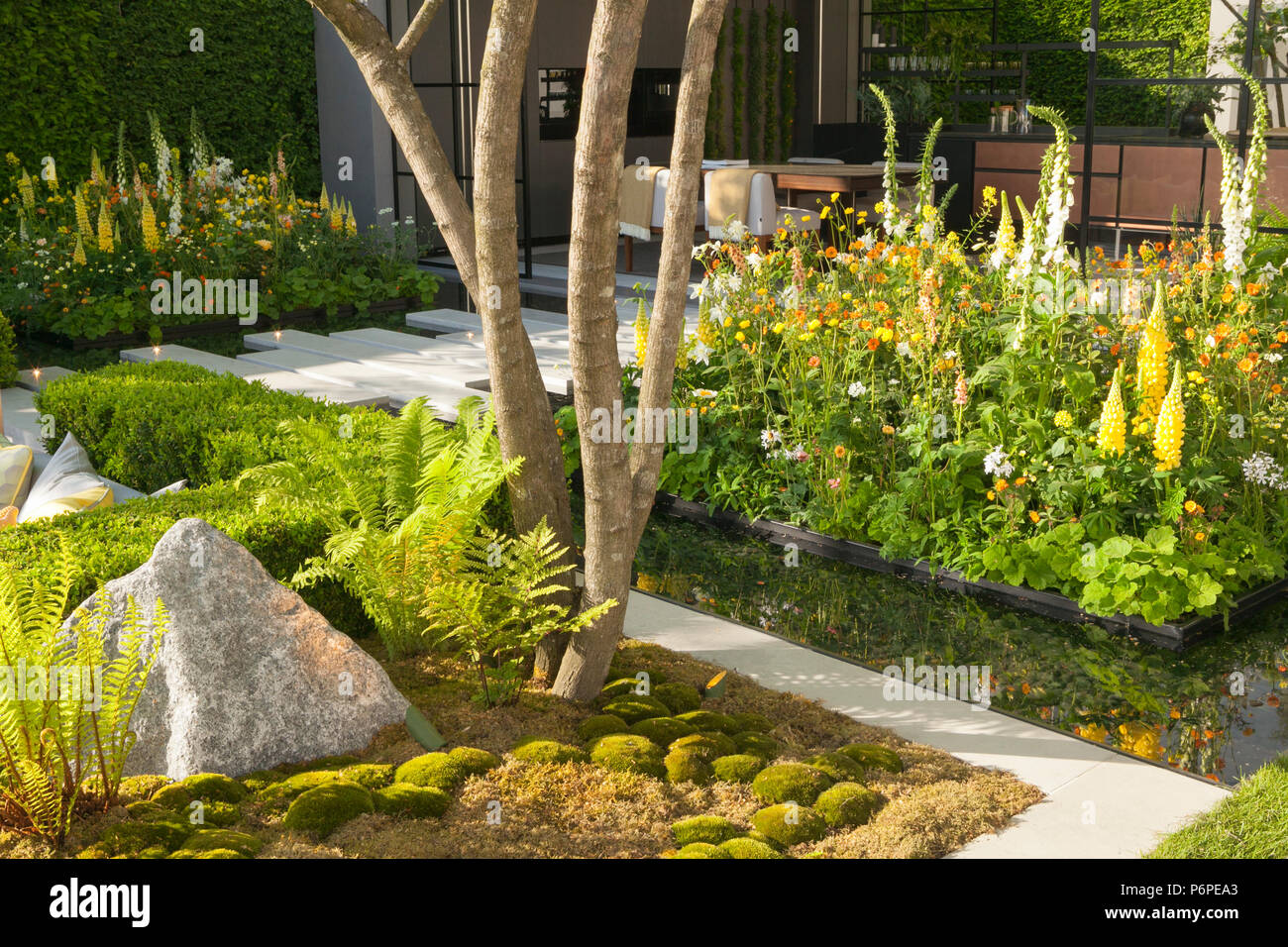 La LG Eco-City giardino giardino mostra al RHS Chelsea Flower Show 2018. Progettato da Hay-Joung Hwang. Costruito da Randle Siddeley. Sponsorizzato da LG. Foto Stock
