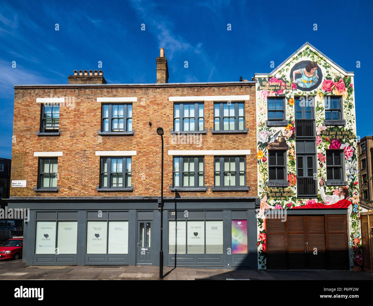 Amore LovePrint Stampa produzione creativa House Building a New Inn cantiere, Shoreditch Londra Foto Stock