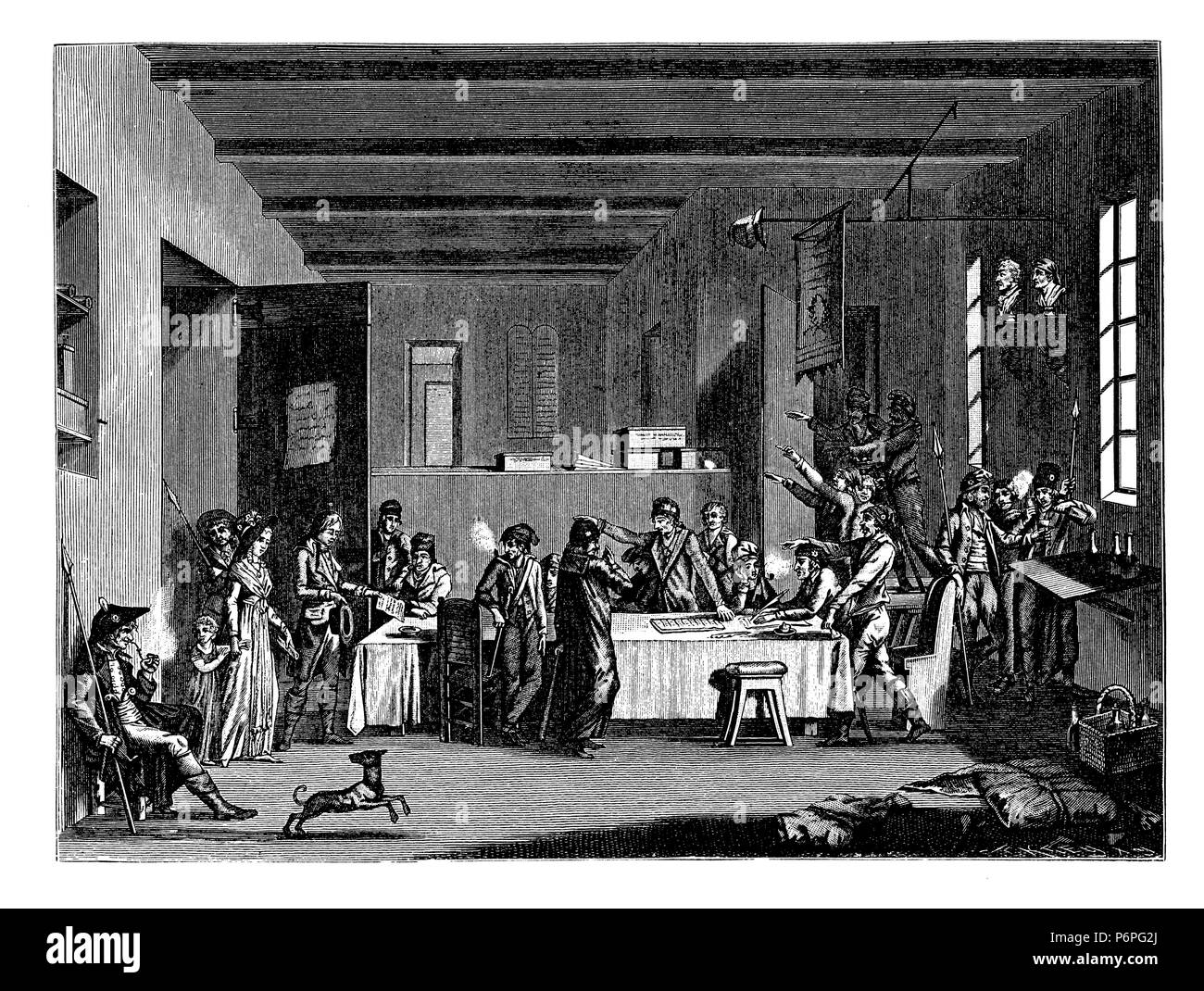 Sessione di un comitato rivoluzionario sotto il regno del terrore a Parigi. Dopo un disegno contemporaneo di Karl Schleich rasoio Flagouard;riunione di un comitato rivoluzionario sotto il governo del terrore a Parigi. Dopo un disegno contemporaneo da Flagouard incisi Karl Schleich, 1899 Foto Stock