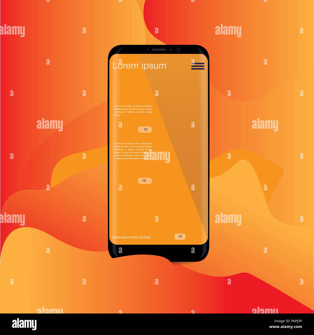 Sfondo astratto, sfondo giallo, arancione, applicazione sullo smartphone. Vettore Illustrazione Vettoriale