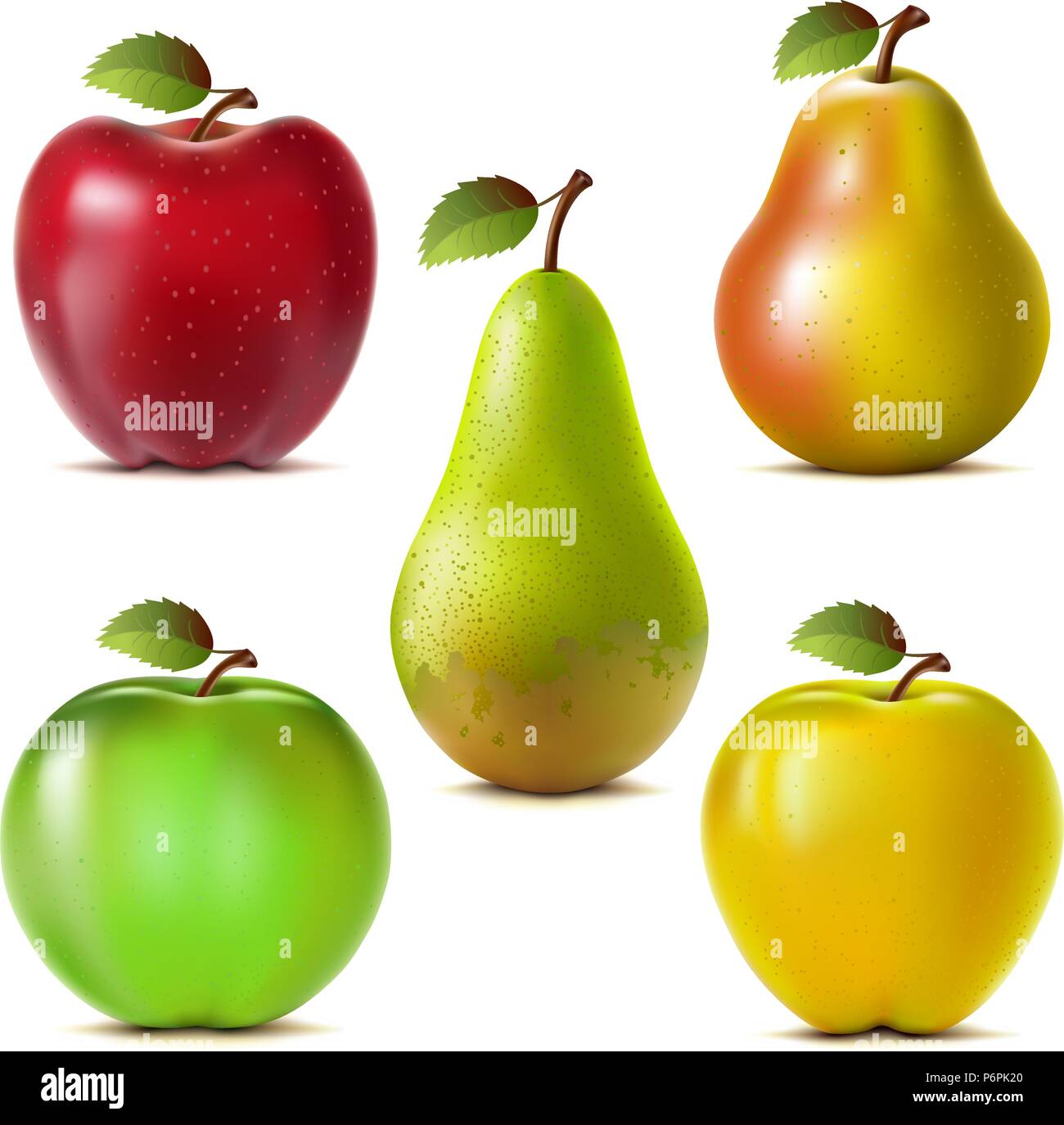 Set di rosso, giallo e verde per le mele e le pere. Mesh. Illustrazione Vettoriale