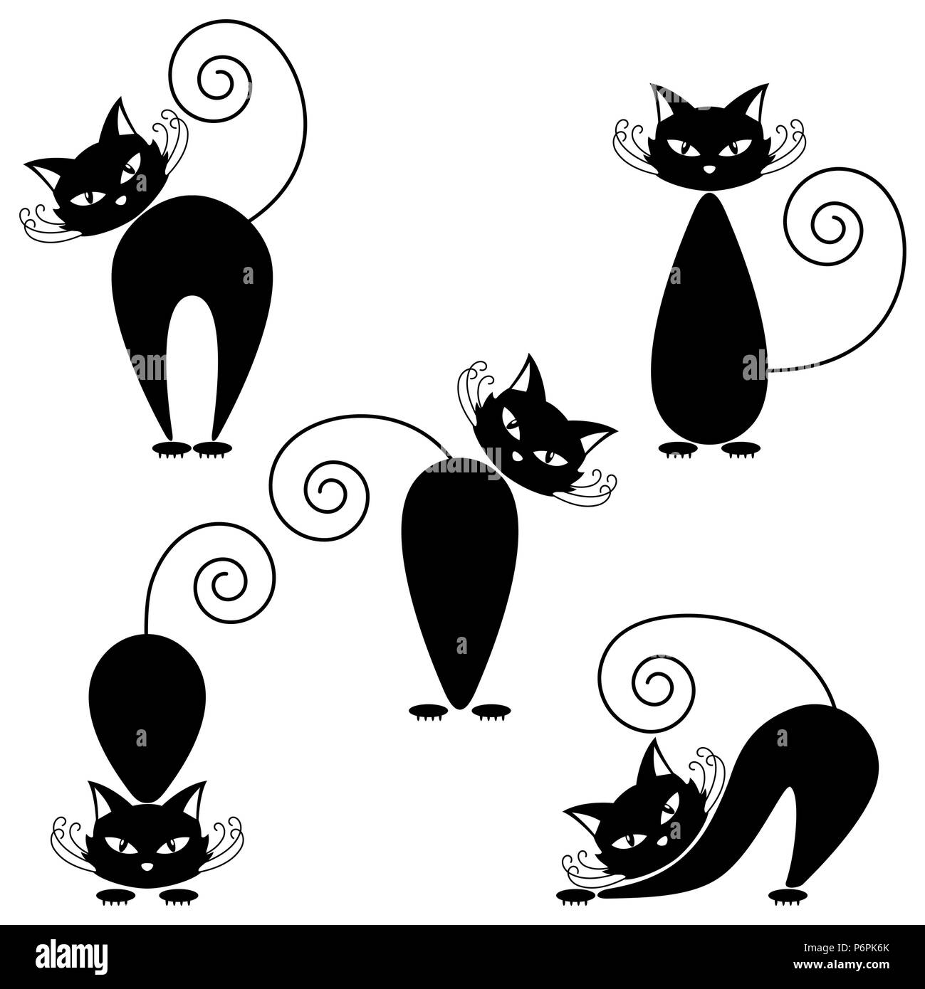 Set di gatti su uno sfondo bianco. Illustrazione Vettoriale