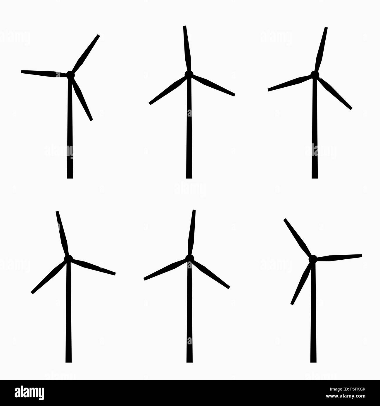Le turbine eoliche set - semplice vettore isolato silhouette. Illustrazione Vettoriale