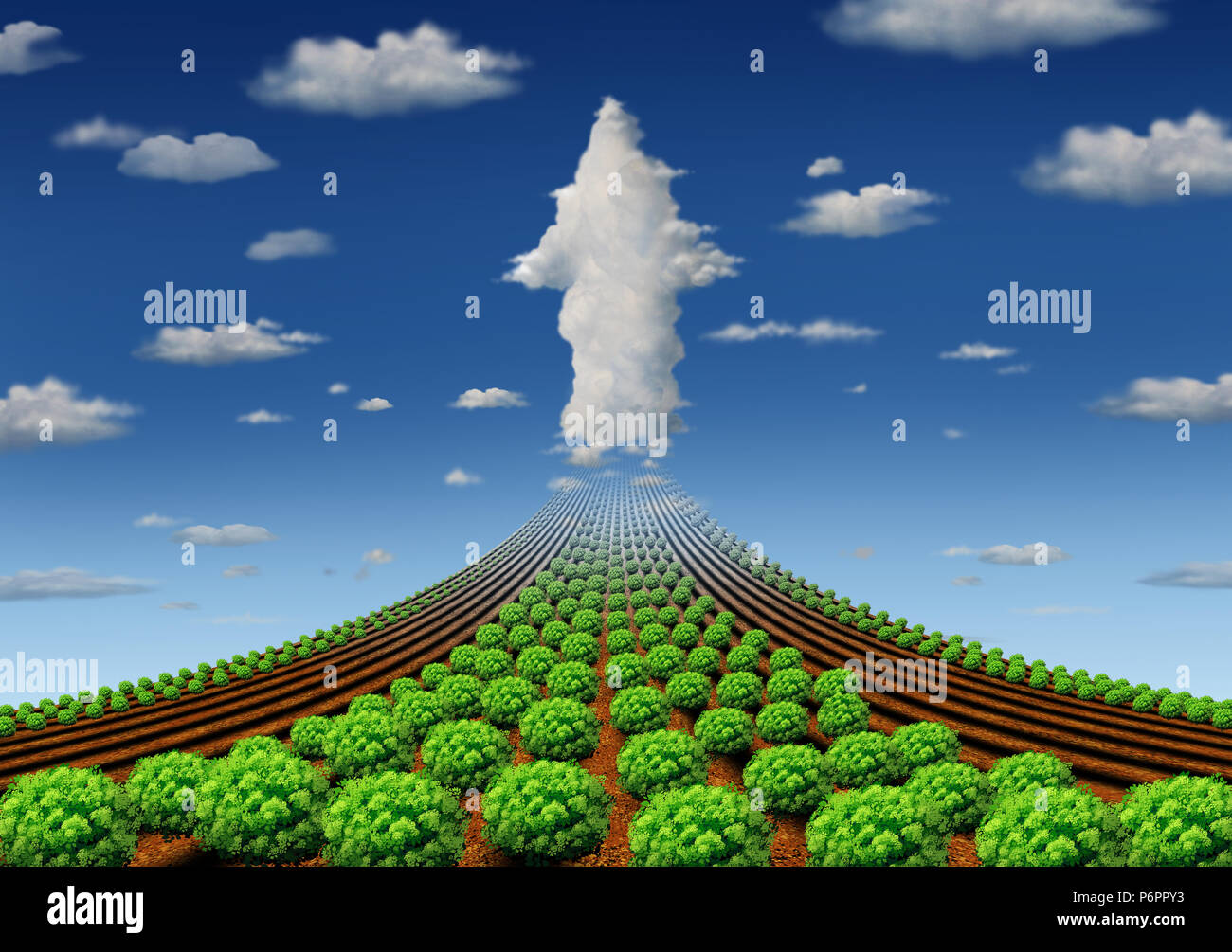 Aumento di allevamento e agricoltura di successo o di produzione agricola come una crescente produzione di cibo in un 3d'illustrazione degli elementi. Foto Stock