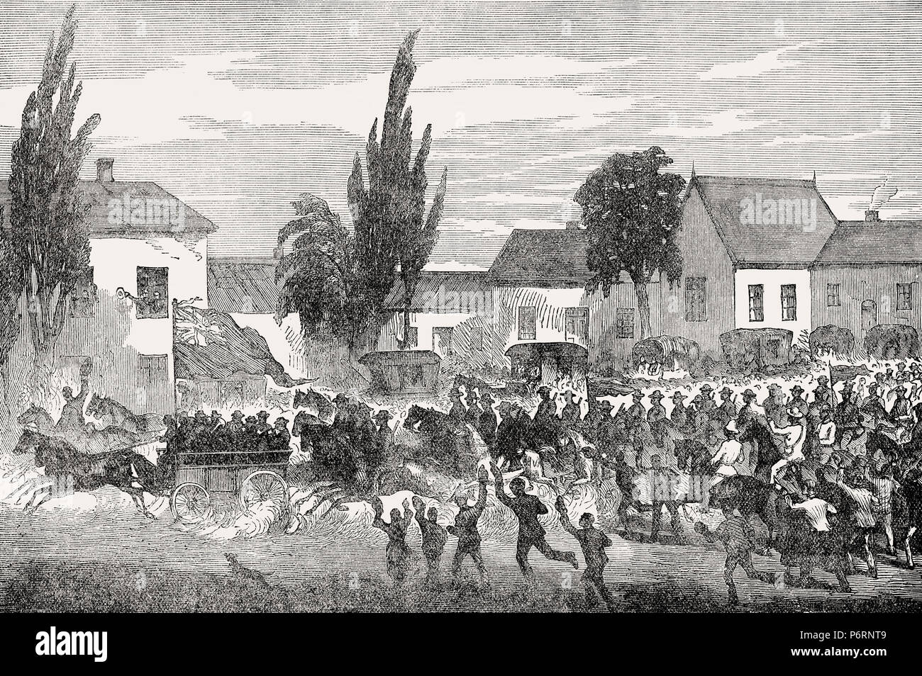 Volontari la guida per la parte anteriore, Xhosa guerre, Sud Africa, secolo XIX, dal British battaglie di terra e di mare, da James Grant Foto Stock