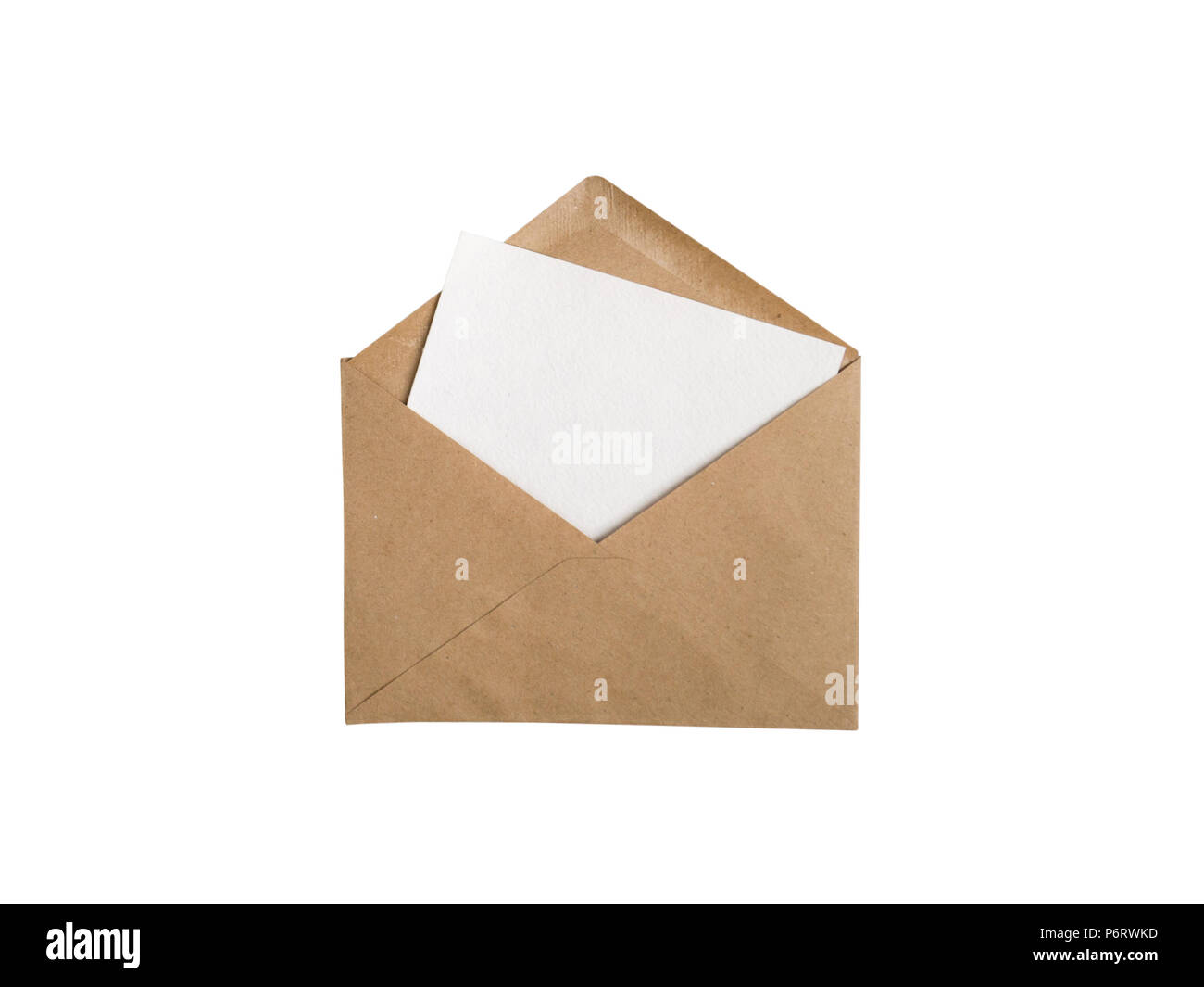 Carta Kraft busta bianca con la scheda vuota isolata su bianco Foto Stock