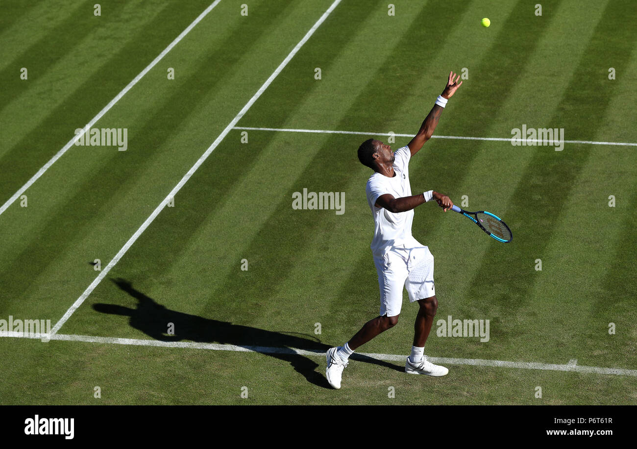 Gael Monfils il giorno uno dei Wimbledon Championships all'All England Lawn tennis and Croquet Club, Wimbledon. Foto Stock