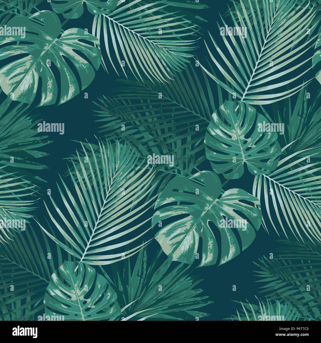 Emerald Forest vector pattern seamless sfondo tropicale botanica una texture verde Illustrazione Vettoriale