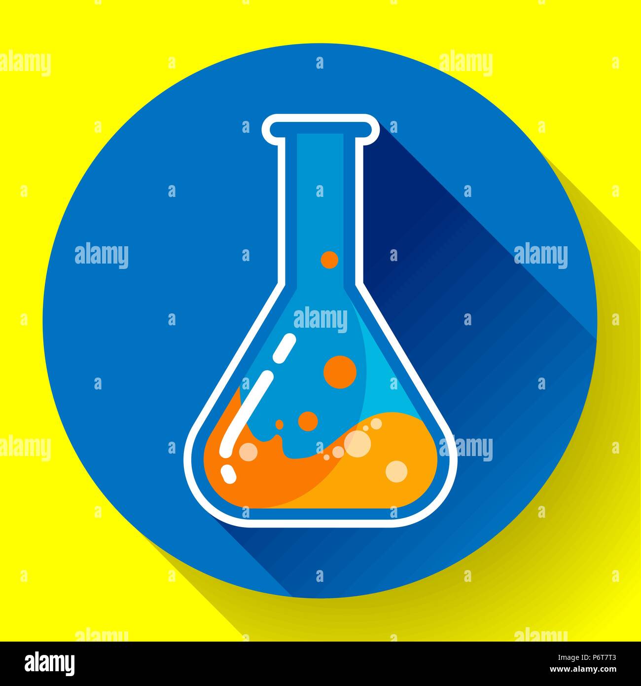 Laboratorio chimico pallone con icona di liquido. Design piatto stile. Illustrazione Vettoriale
