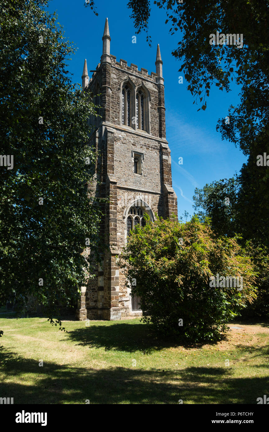 La Chiesa di San Giovanni Battista in Cockayne Hartley Bedfordshire, tredicesimo secolo. Tipica Chiesa inglese in un ambiente di campagna. Foto Stock