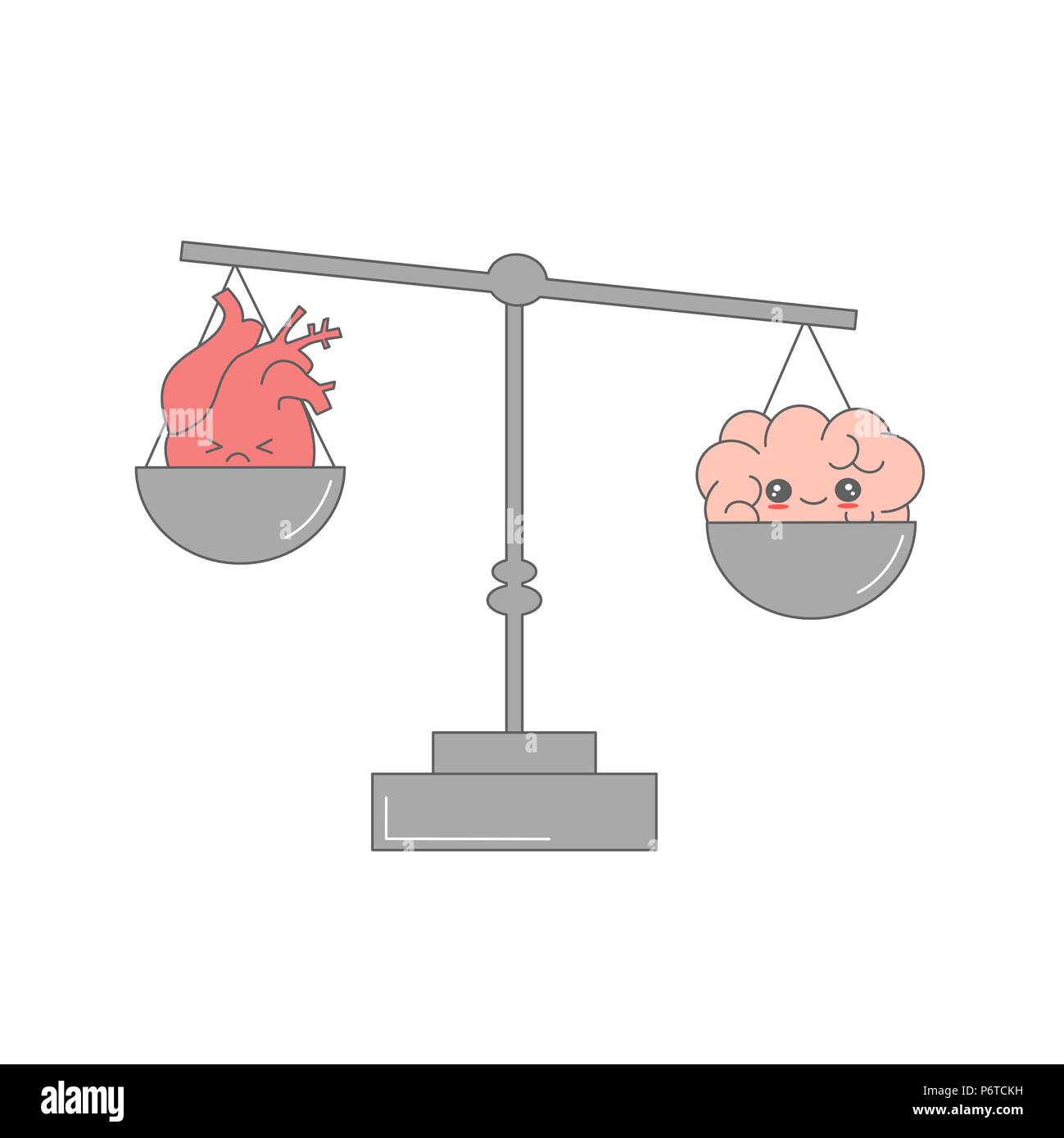 Cartoon carino il vettore di cuore e cervello su scale concetto divertente illustrazione Illustrazione Vettoriale