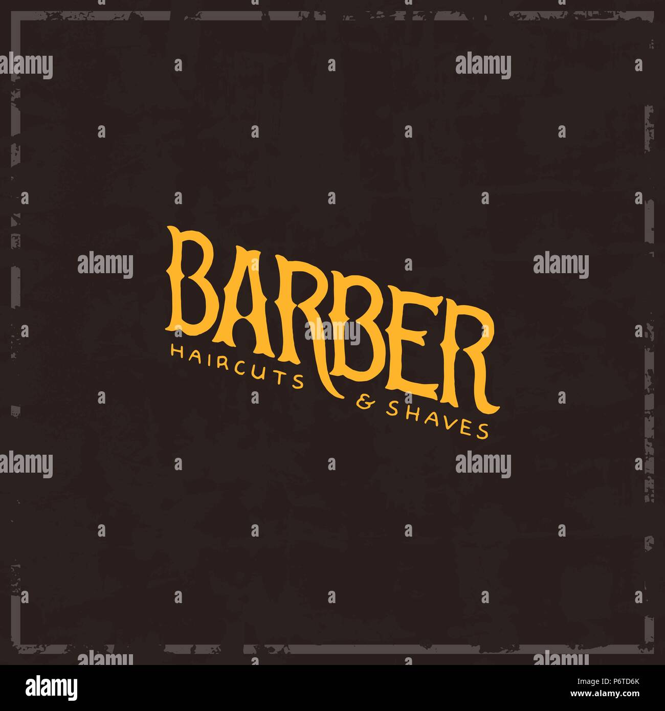 Barberia badge logo etichetta. Hipster emblema per cartello taglio di barba e baffi. Incisi disegnati a mano nel vecchio schizzo vintage. Lettering moderno. Illustrazione Vettoriale