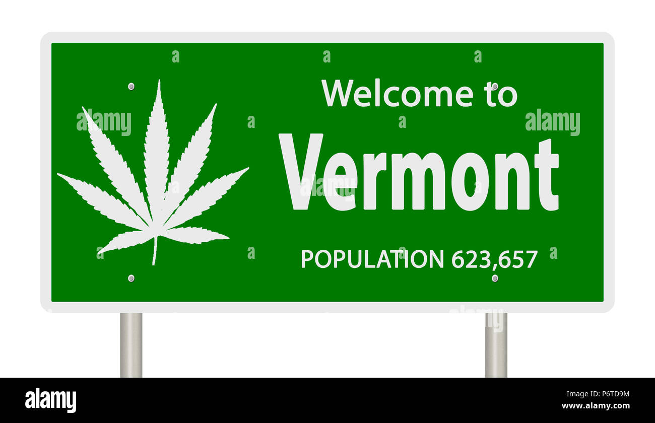 Autostrada verde segno con foglie di marijuana per il Vermont Foto Stock