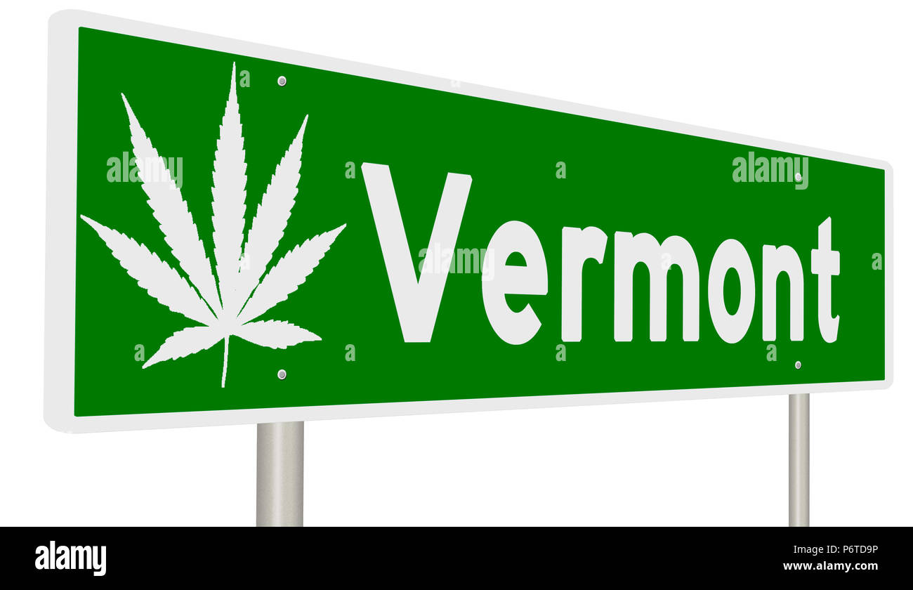 Autostrada verde segno con foglie di marijuana per il Vermont Foto Stock