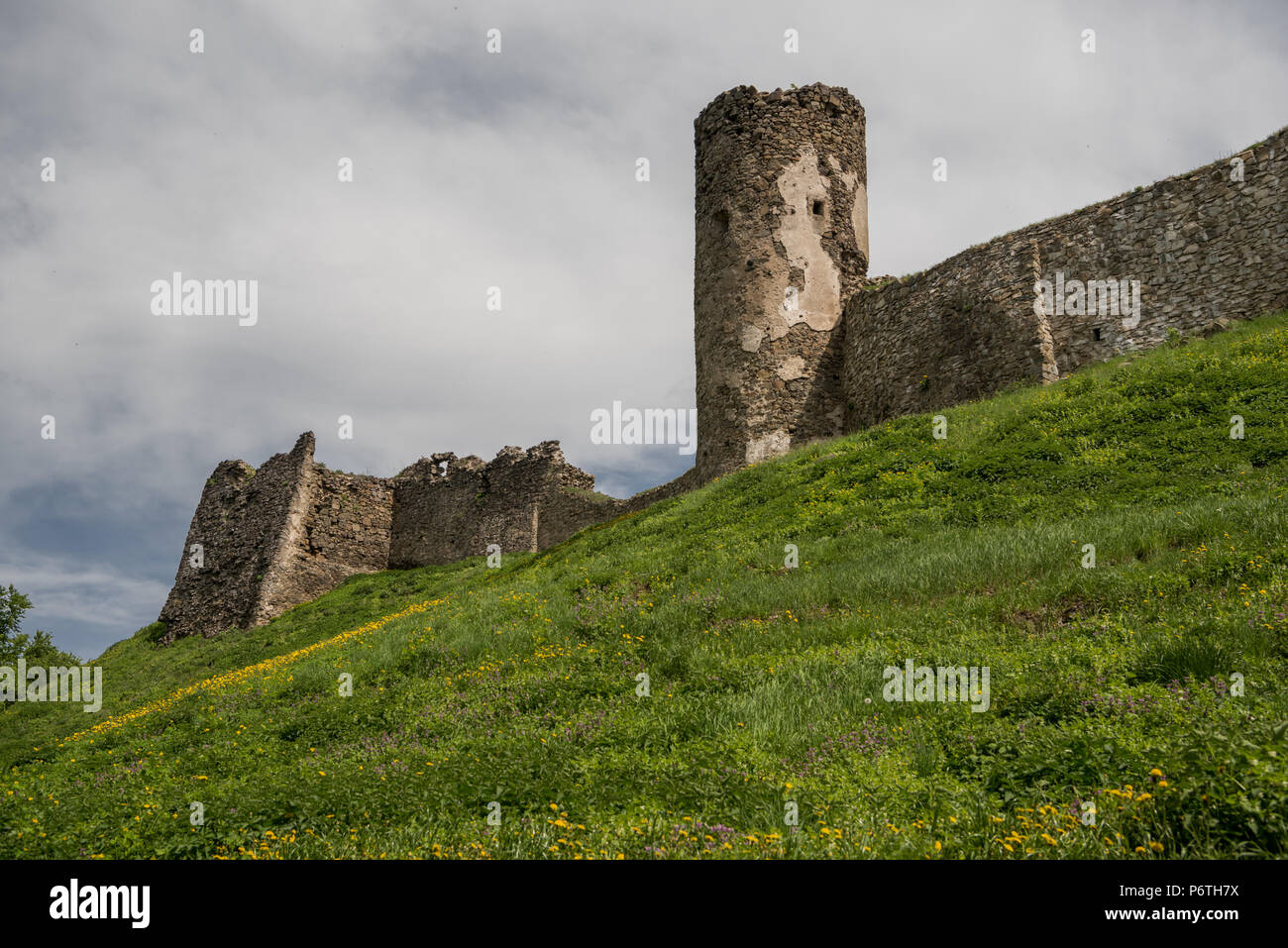 Rovine del Castello di Saris vicino a Presov in Slovacchia Foto Stock