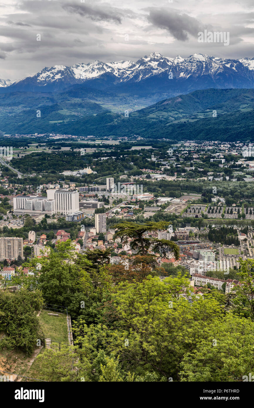 Vista dalla Bastiglia, Grenoble, regione Rhone-Alpes, dipartimento di Isere, Francia Foto Stock