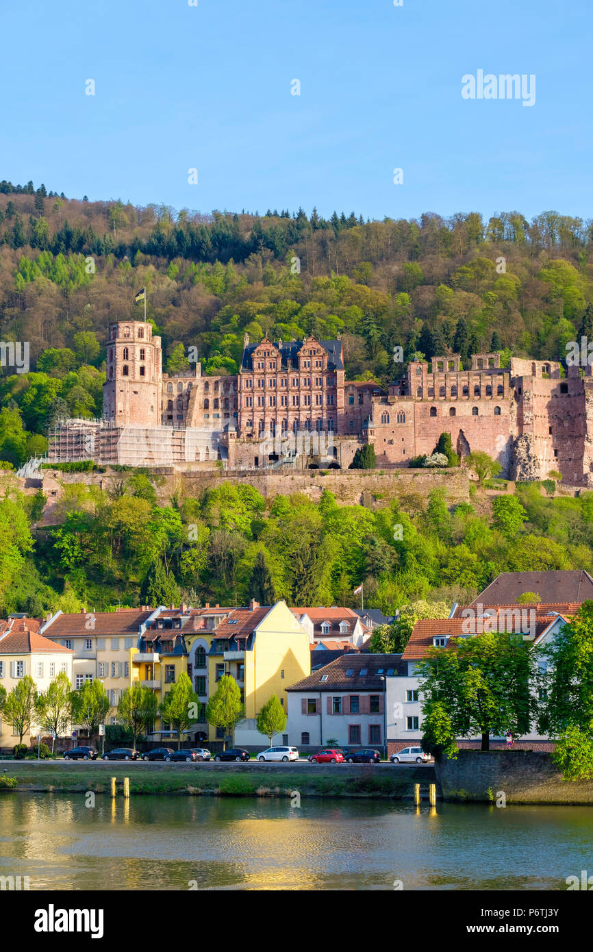 Germania, Baden-WÃ¼rttemberg, Heidelberg. Schloss Heidelberg Castle sul fiume Neckar. Foto Stock
