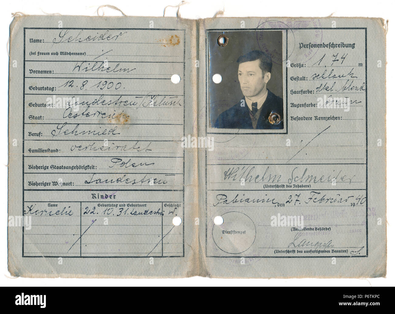 Il vecchio passaporto, 1940, Impero Tedesco, Europa Foto Stock