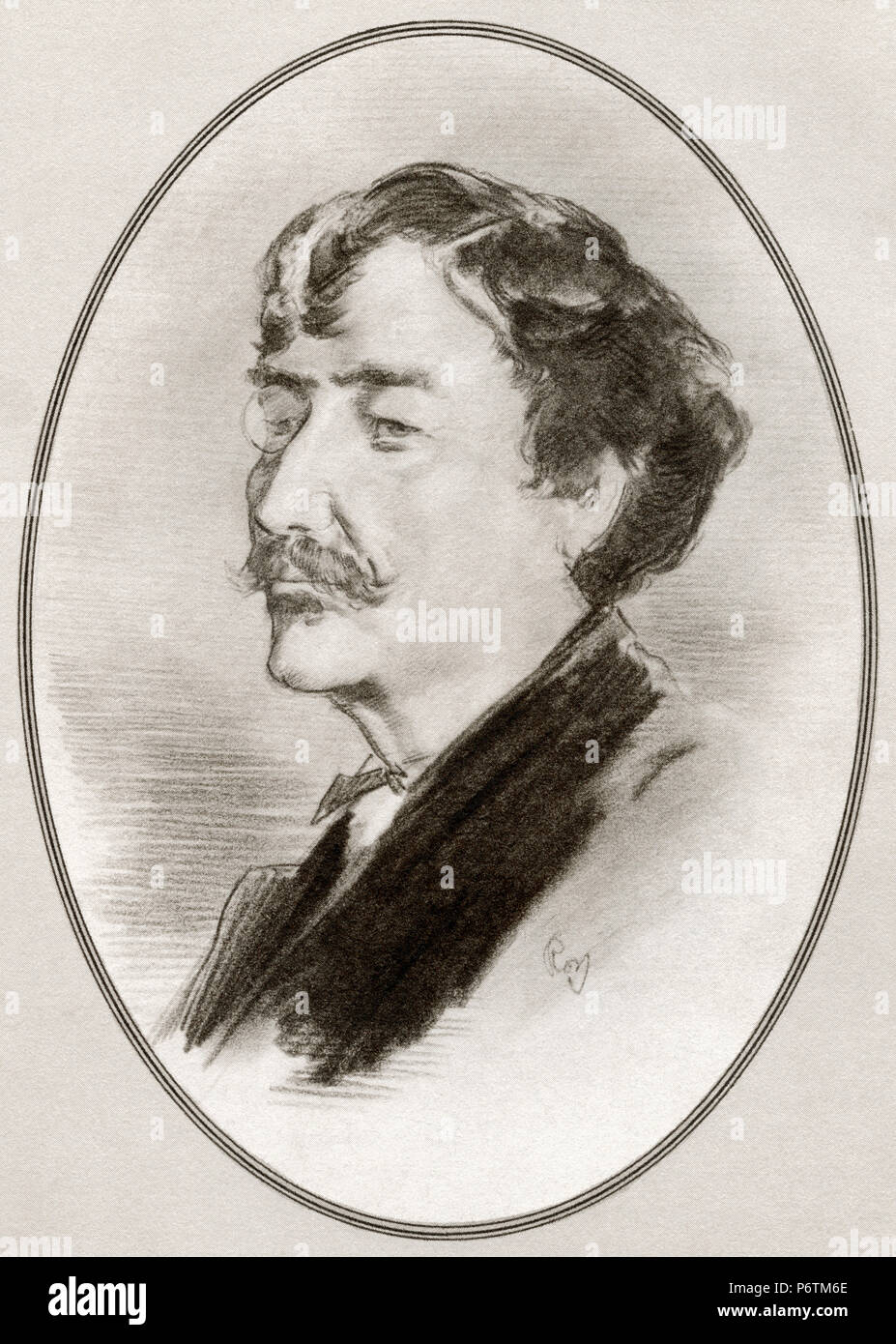James Abbott McNeill Whistler, 1834 - 1903. Artista americano. Illustrazione da Gordon Ross, artista americano e illustrator (1873-1946), dal vivere le biografie di grandi pittori. Foto Stock