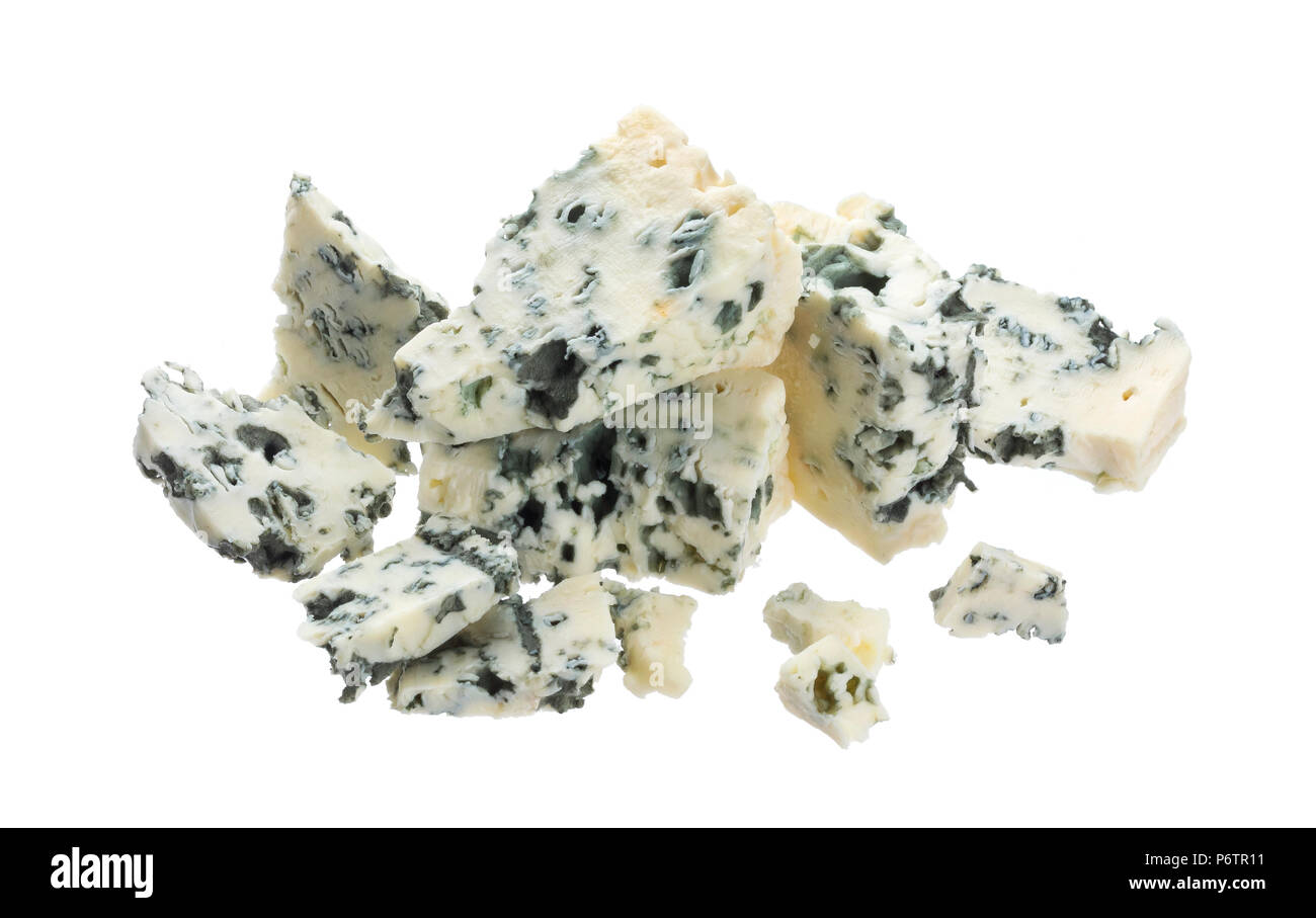 Danese formaggio blu isolato su sfondo bianco con tracciato di ritaglio Foto Stock