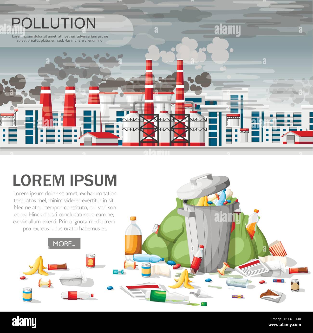 Trabocca nel cestino. Problema di ecologia, aria inquinata, danni ambientali. Eco concept design per il sito web o la pubblicità. Illustrazione Vettoriale sulla Pentecoste Illustrazione Vettoriale